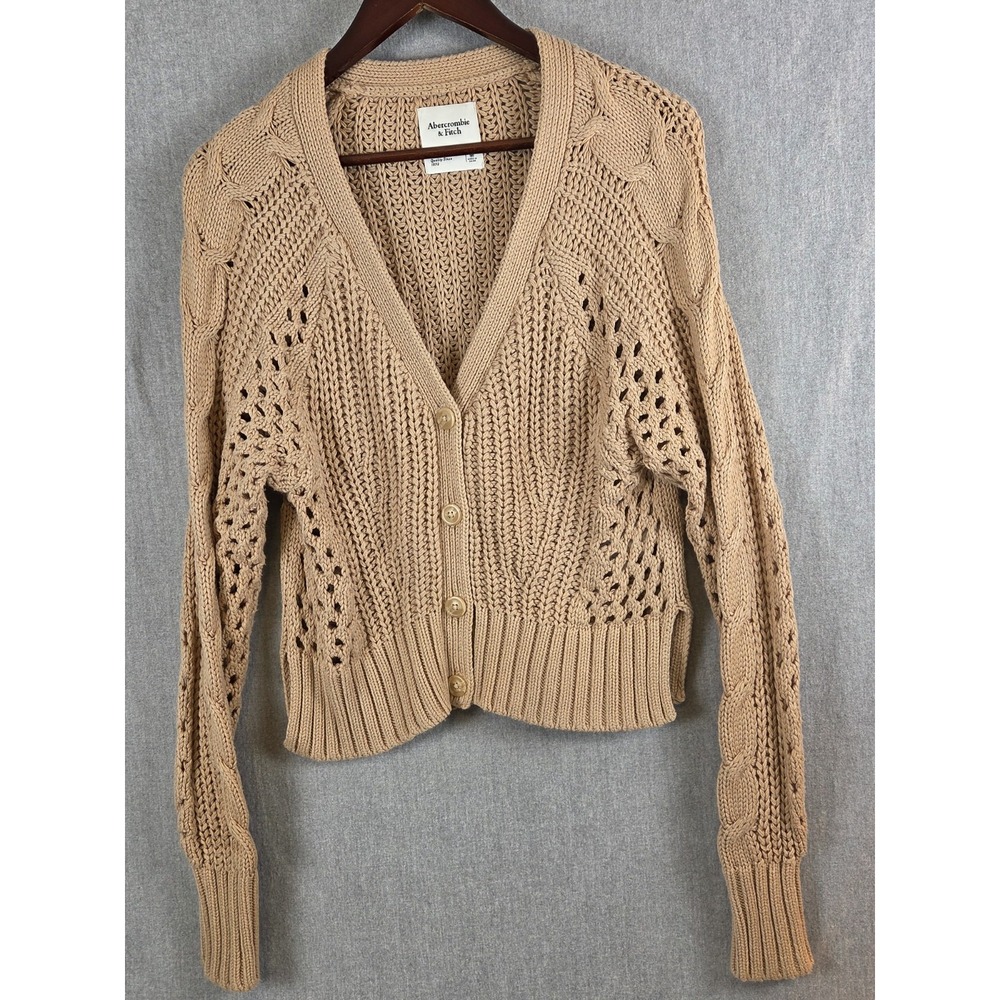 Abercrombie & Fitch Cable Knit Cardigan Sweater Crop Size M Crochet Boho Grunge